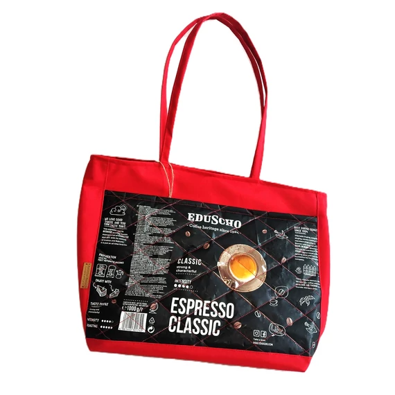 Újrahasznosított kávé zacskós shopper-Piros színben