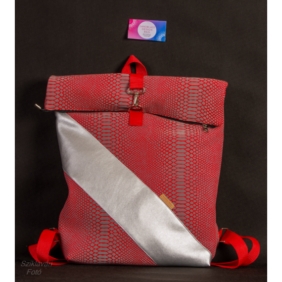 Kerékpáros Roll-top hátizsák piros neoprén fényvisszaverő pigmentekkel